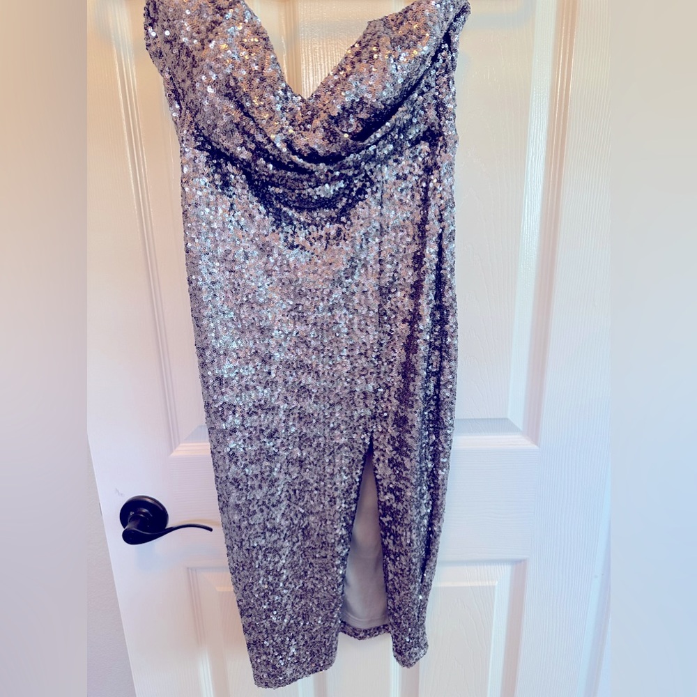 Sequin strapless pencil dress